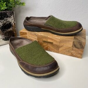 Chaco Quinn‎ Moss Casual Shoes Green, Brown Leather Slip On Mules Cabincore 7.5